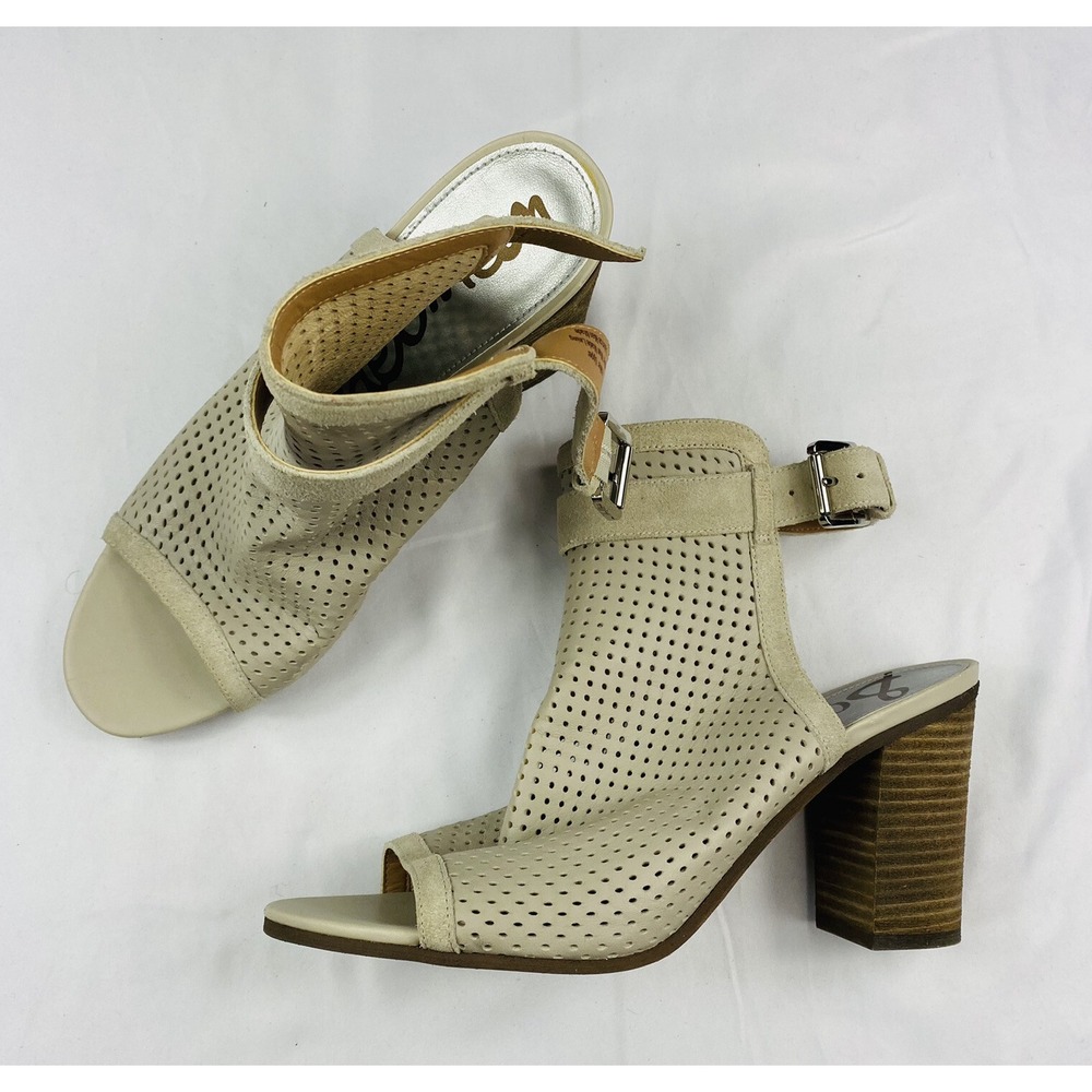 Women's Sam Edelman Bates Slip On Mule Heels Perforated Suede Leather Nude 9.5